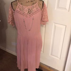 Mauve lace open shoulder plus size dress